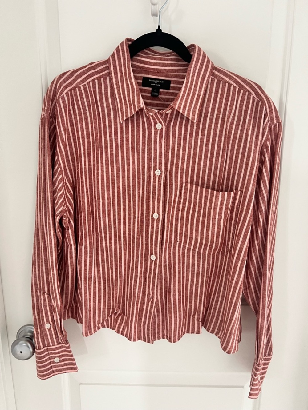 Banana Republic Linen-Blend Striped Shirt in Rose and White